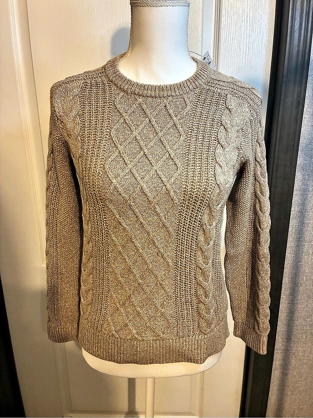 Talbots Cable Knit Crewneck Sweater in Brown Petite Small